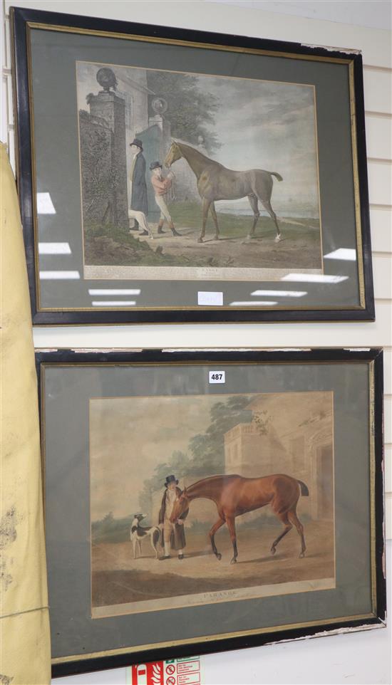 Two antique coloured engravings of horses Eagle and Parasol, largest 38 x 49cm